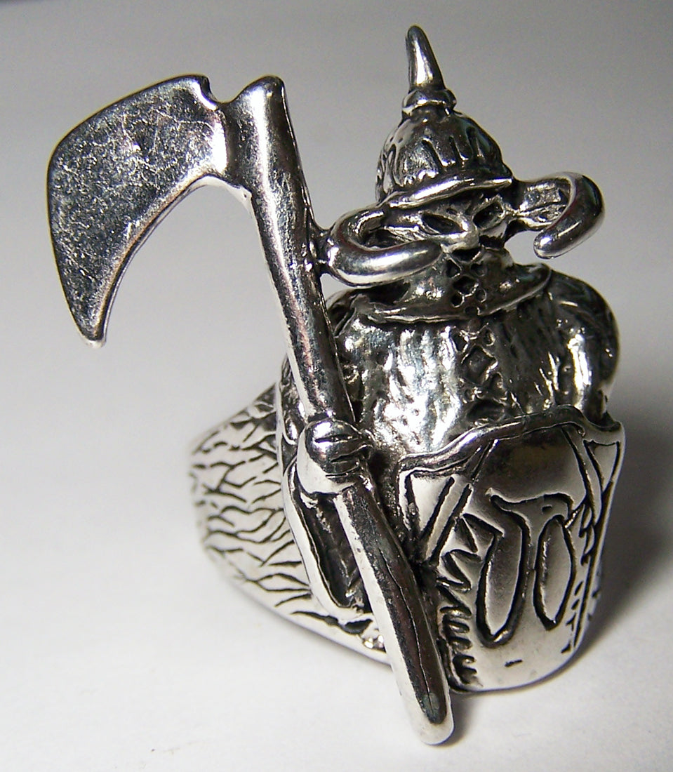 Viking Warrior with Armor Biker Ring – Sterling Silver Plated, Heavy Bronze Base Metal