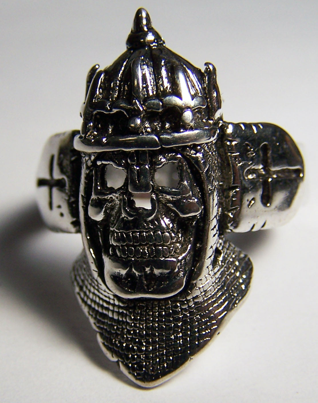 Medieval Knight Skull in Armor Biker Ring - Sterling Silver Plated