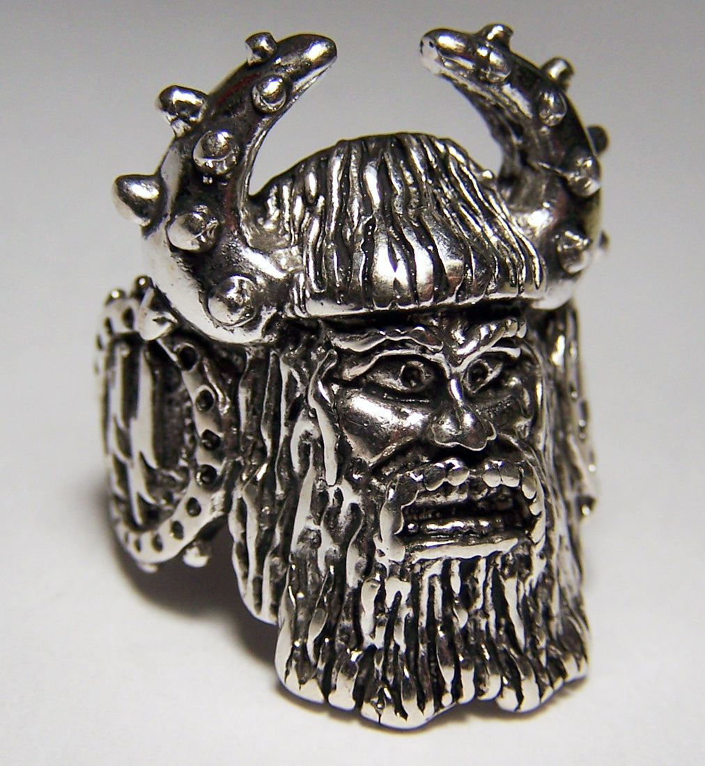 Viking Warrior Biker Ring - Sterling Silver Plated, Durable USA-Made