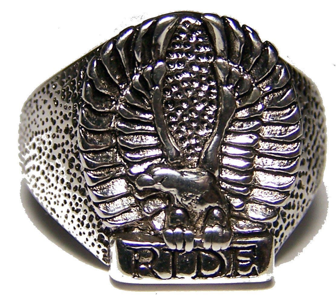 Biker Ring Eagle - Sterling Silver Plated, Durable USA-Made