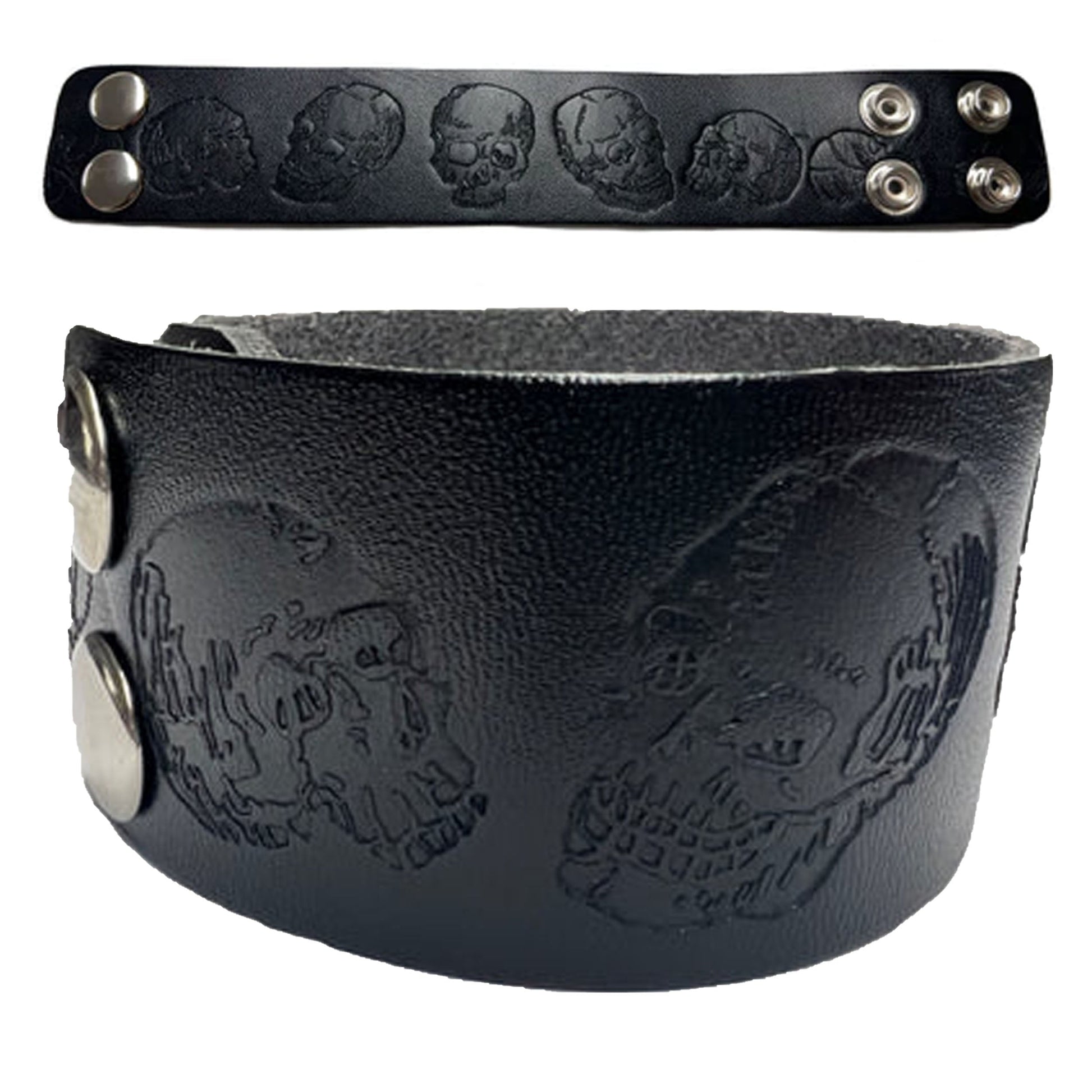 Skull Black Leather Cuff Bracelet | Adjustable Snap NoveltiesMart Wholesale - NoveltiesMart.com Wholesale