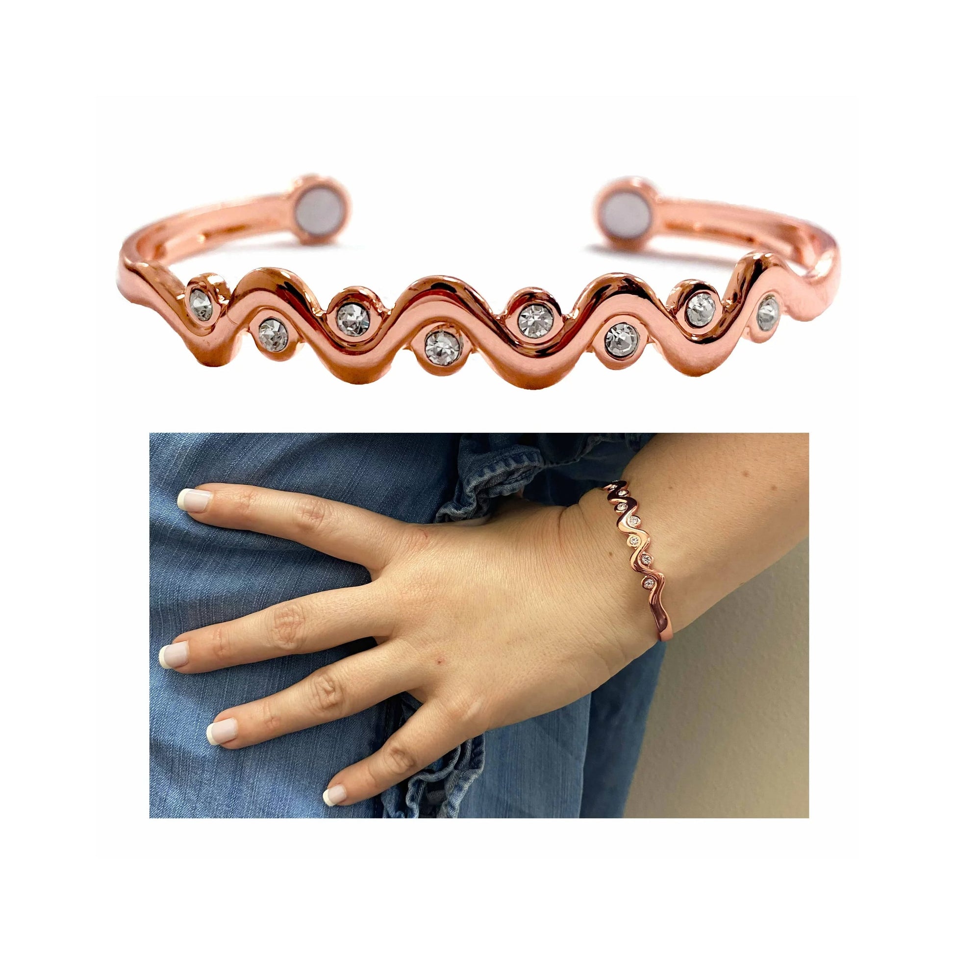 Crystal Jewel Copper Cuff Bracelet with Magnets Bulk - NoveltiesMart.com Wholesale