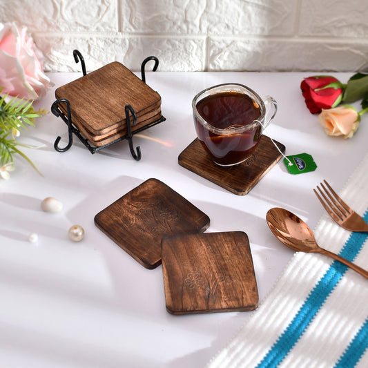 WholesaleWooden & Metal Coaster Set - 6 Pcs