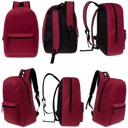 12 Basic 17" Wholesale Backpacks in 8 Assorted Colors & 12 Bulk School Supply Kits of Your Choice