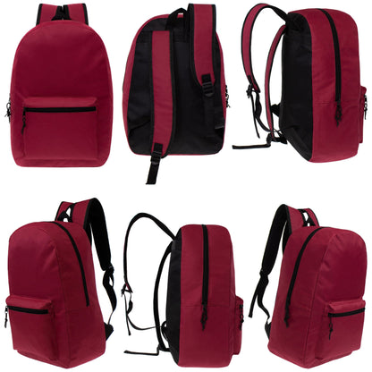 15" Kids Basic Wholesale Backpack in 6 Colors - Bulk Case of 24