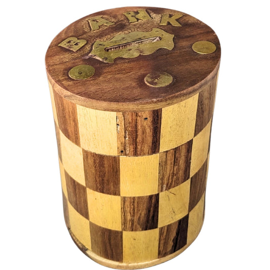 Handmade Cylindrical Shaped Wooden Piggy Bank