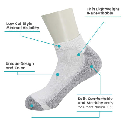 Unisex Low Cut Wholesale Sock, Size 10-13 in White with Grey - Bulk Case of 180 Pairs