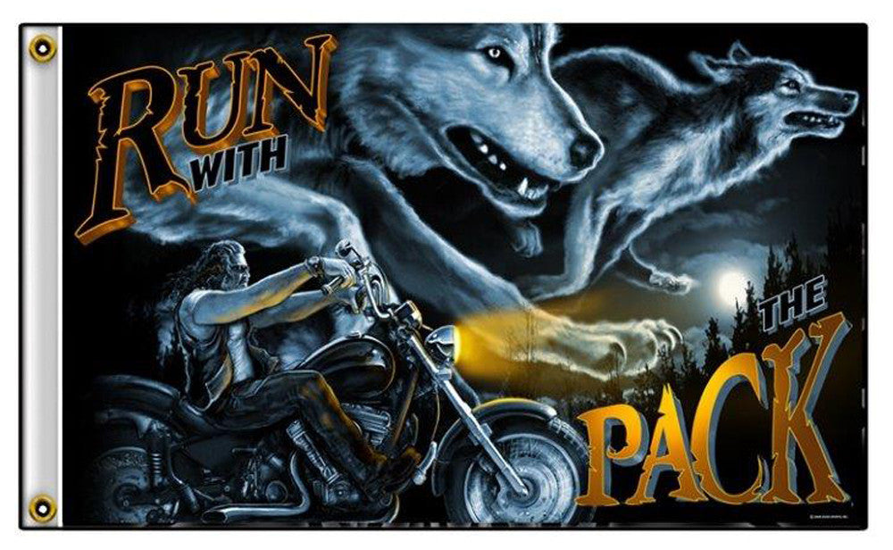 Wolf Motorcycle Biker Flag - 3' x 5'