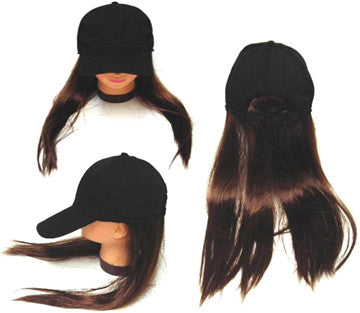 Baseball Hat with Long Brown Hair - Wholesale Novelty Hat