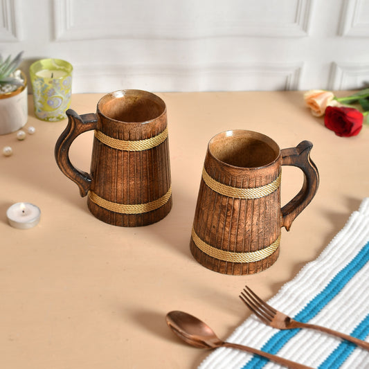 Rustic Handcrafted Wooden Beer Mugs - 14x13x9 cm