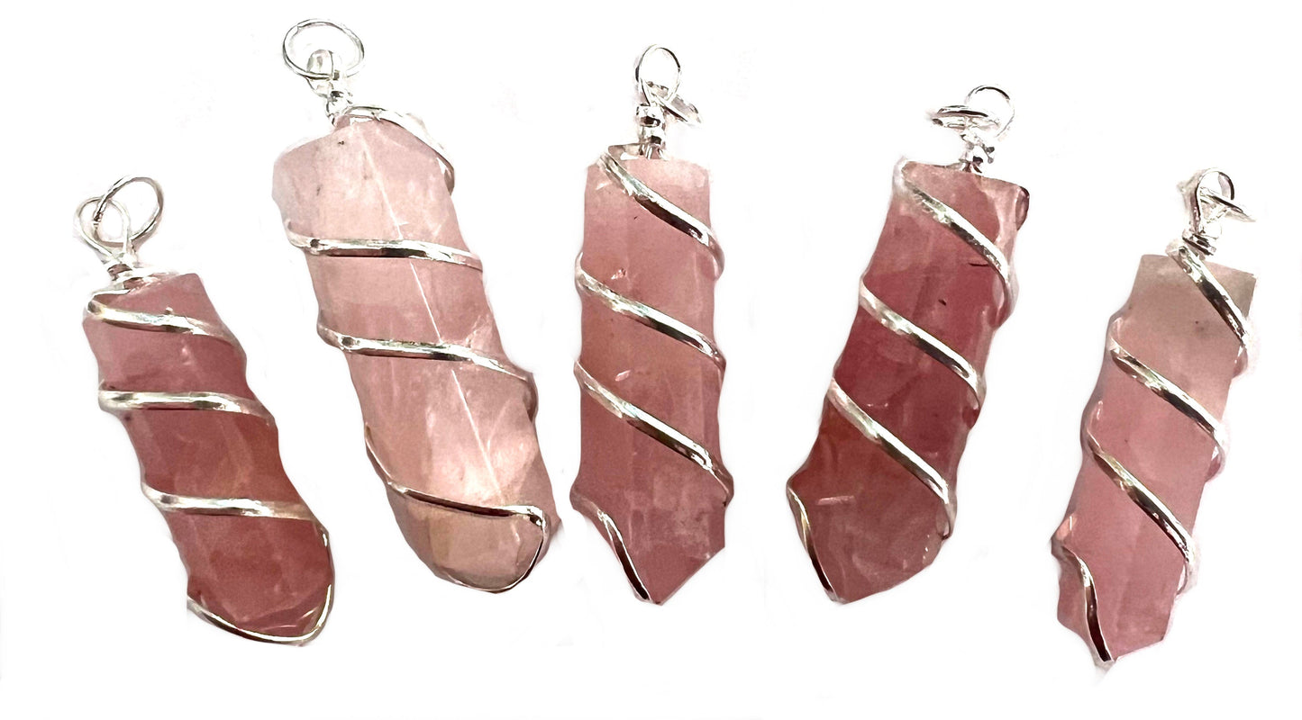 Rose Quartz Coil Wrapped Stone Pendant Wholesale price - NoveltiesMart.com Wholesale