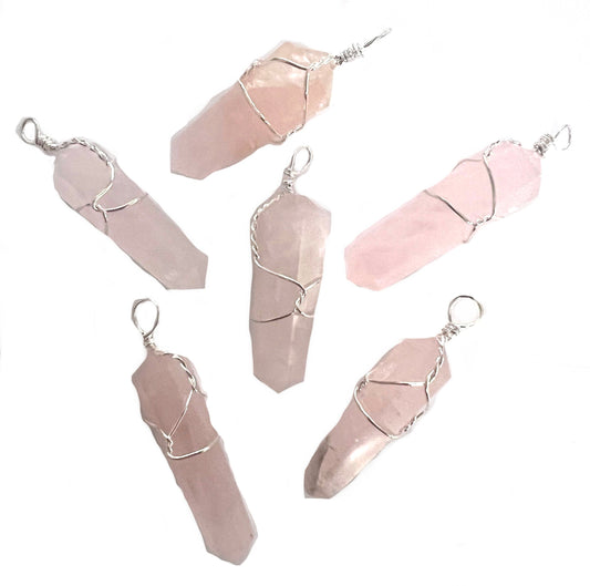 Rose Quartz Wire Wrapped Stone Pendant - Wholesale - NoveltiesMart.com Wholesale