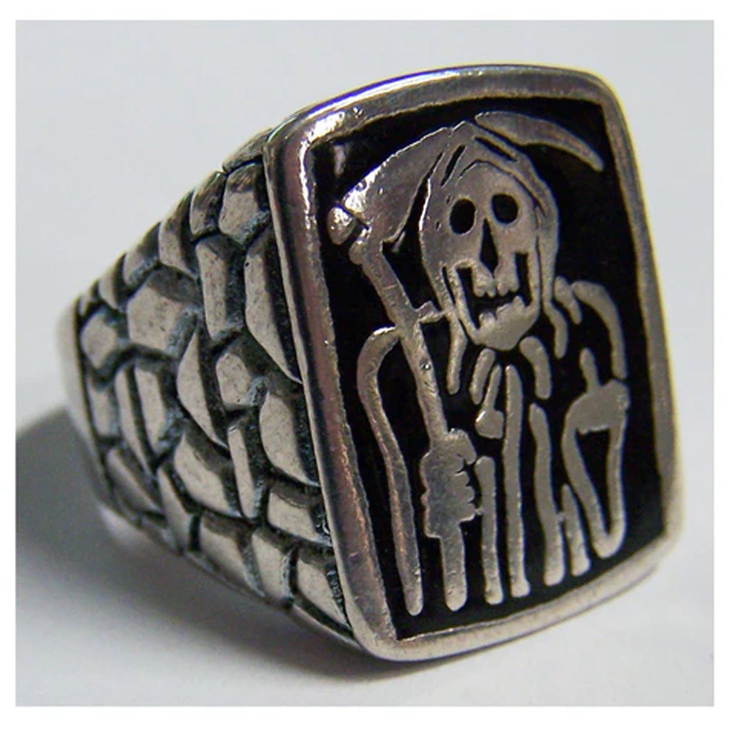 12 Black Impressed Grim Reaper Biker Ring