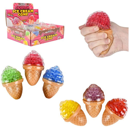 Beaded Squishy Ice Cream Cone – 3 1/2 inches Wholesale  (Sold By 72 PCS)