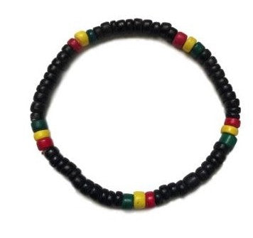 Rasta Coconut Bead Stretch Bracelet – Adjustable Unisex Accessory