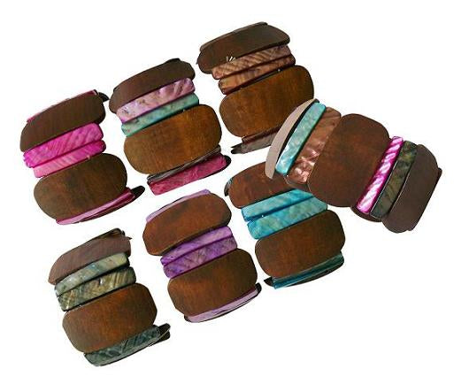 Wood & Shell Stretch Bracelet - Wholesale - NoveltiesMart.com Wholesale