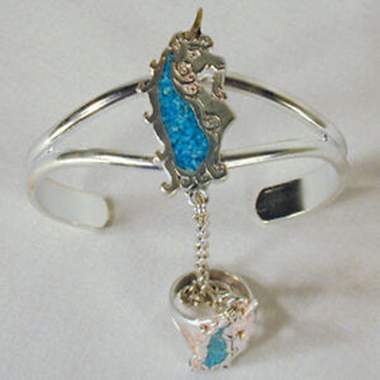 Fancy Unicorn Cuff Bracelet with Ring on Chain -(Sold By Piece) - NoveltiesMart.com Wholesale