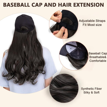 Baseball Hat with Long Black Hair - Novelty Cap Wholesale