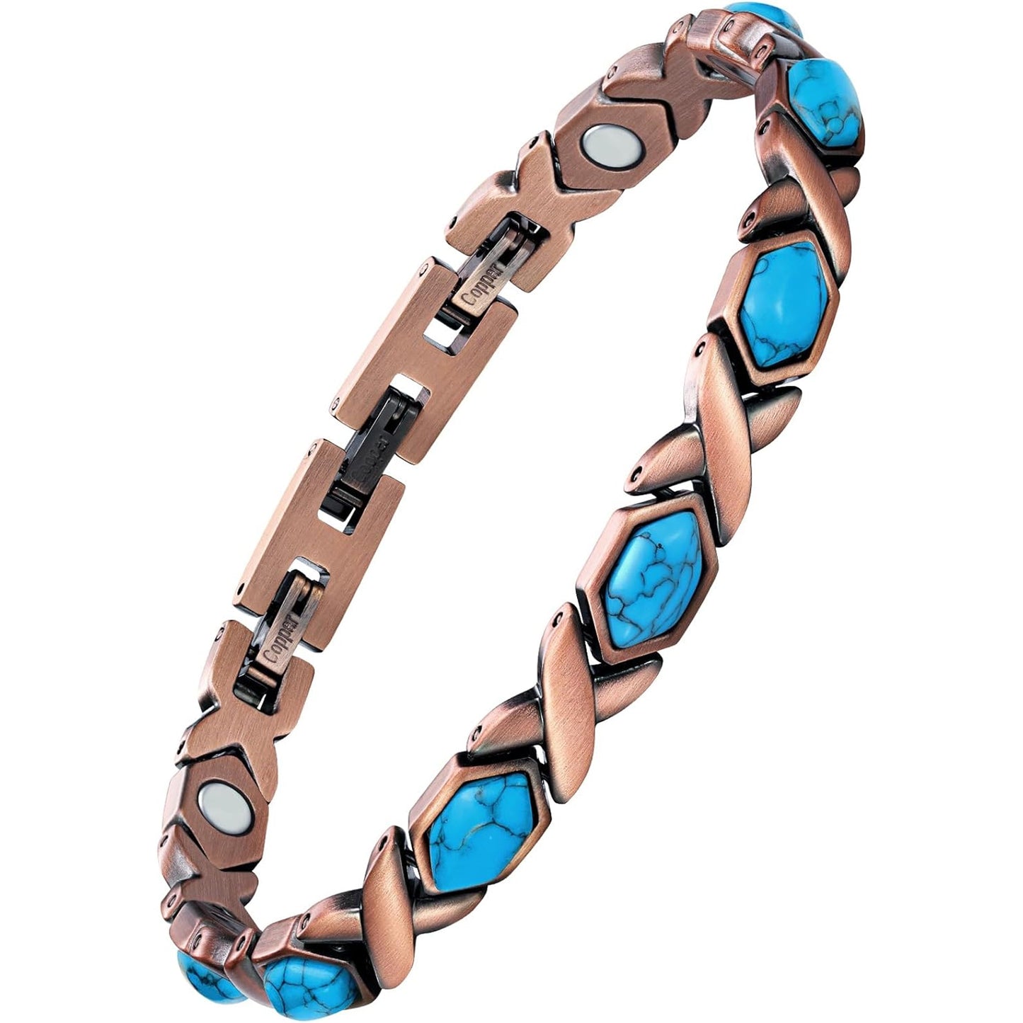 Solid Copper Magnetic Turquoise Link Bracelet - NoveltiesMart.com Wholesale