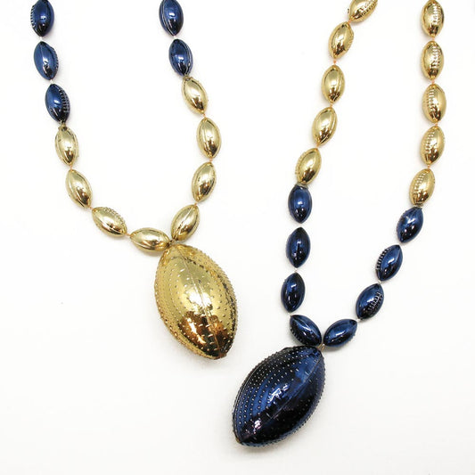 Bead Football Pendant 36" Blue & Gold (DZ)