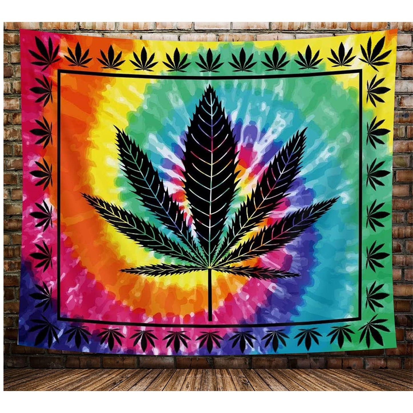 Tie Dye Marijuana Leaf Multicolor Tapestry 55" x 83" - Vibrant Cotton Wall Art - NoveltiesMart.com Wholesale