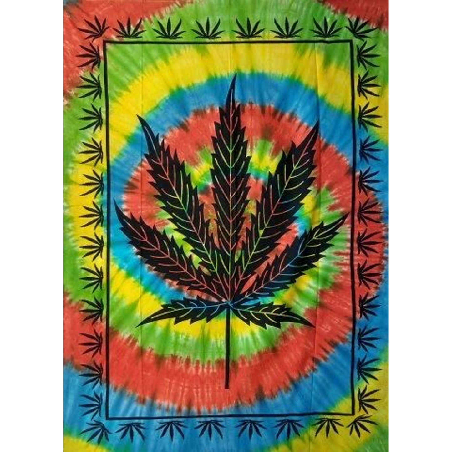 Tie Dye Marijuana Leaf Multicolor Tapestry 55" x 83" - Vibrant Cotton Wall Art - NoveltiesMart.com Wholesale