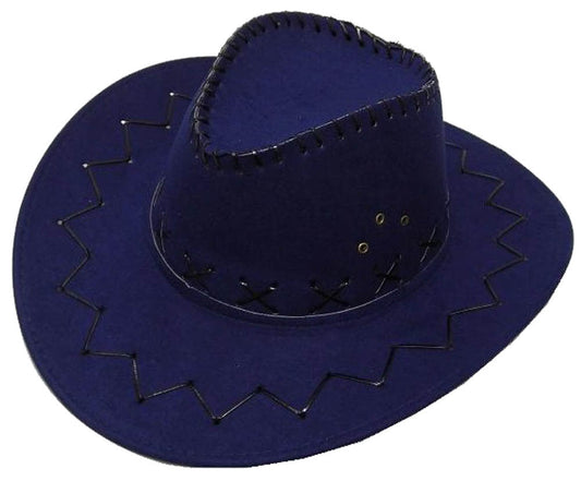 Dark Blue Leather-Style Western Cowboy Hat - Wholesale