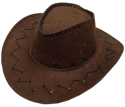 Dark Brown Heavy Leather Style Cowboy Hat with Chin Strap - Perfect for Rodeo & Outdoors