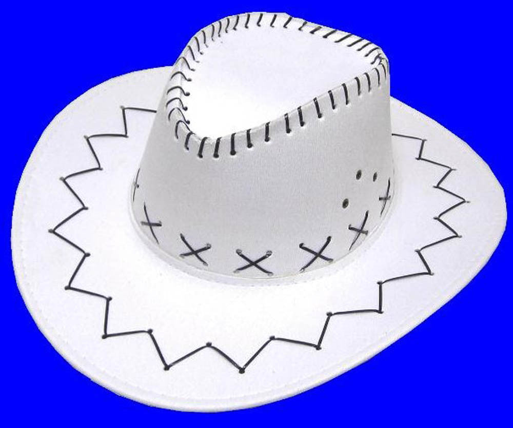 White Color Heavy Leather-Looking Cowboy Hat - Wholesale