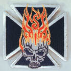 Front Skull Flames Embroidered Patch – Iron-On