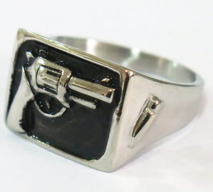 Hand Pistol Gun Stainless Steel Biker Ring Wholesale