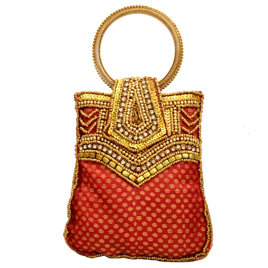 Red Pouch Bag with Golden Design