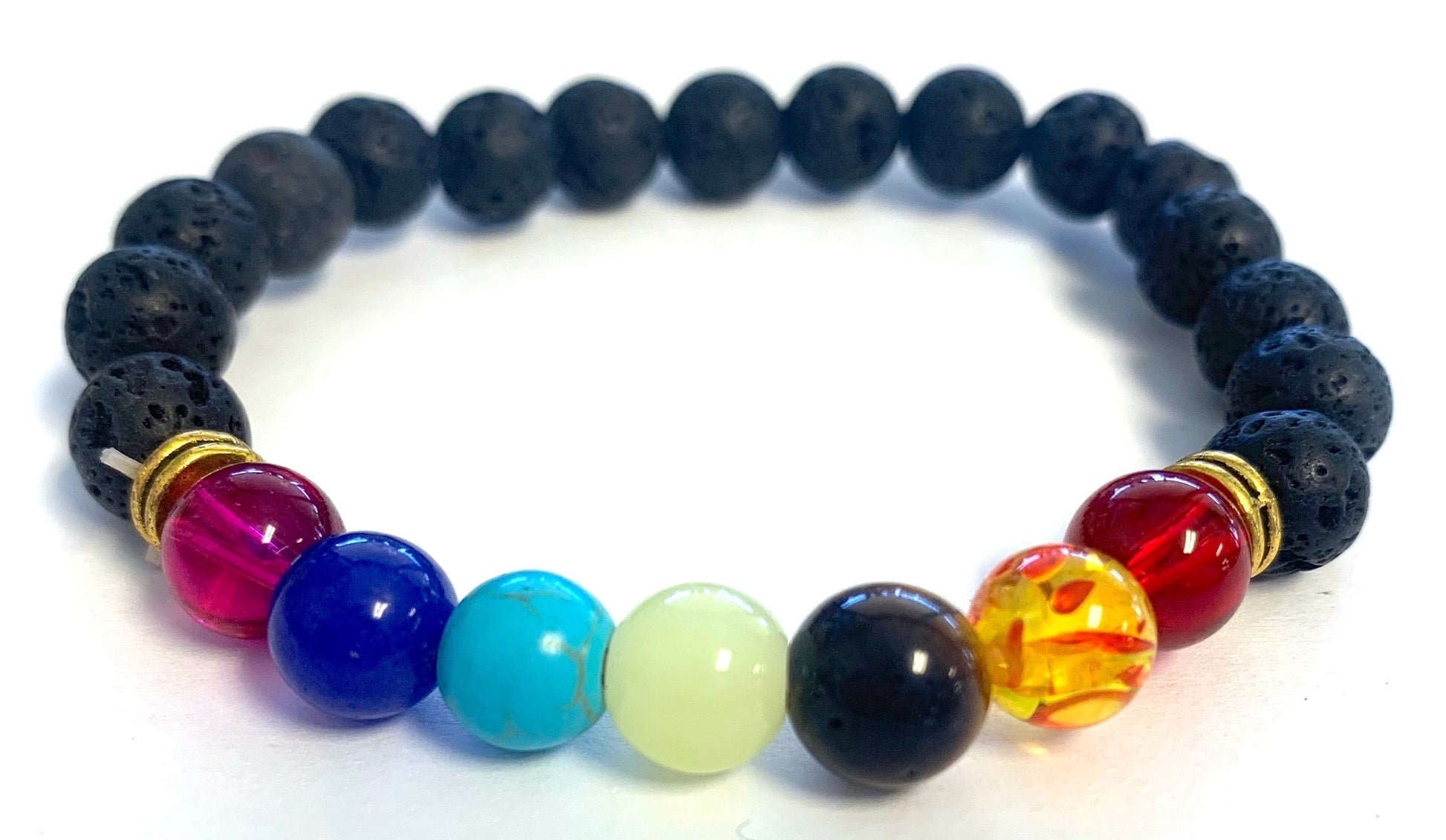 RAINBOW LAVA STONE CHAKRA BRACELET (sold by the 3 piece) - NoveltiesMart.com Wholesale