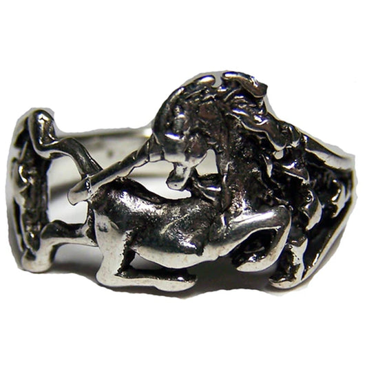 Sitting Unicorn Deluxe Silver Biker Ring - Wholesale