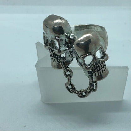 Chained Together Skull Heads Biker Ring - Wholesale