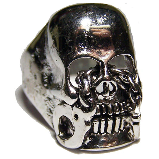 Skull Head with Handcuff Eyes Biker Ring - Wholesale