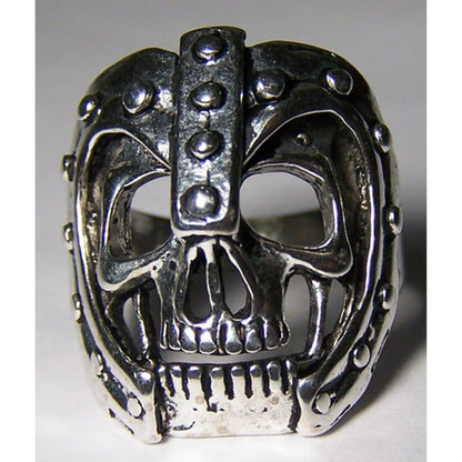 Skull Head with Armored Helmet Biker Ring - Wholesale