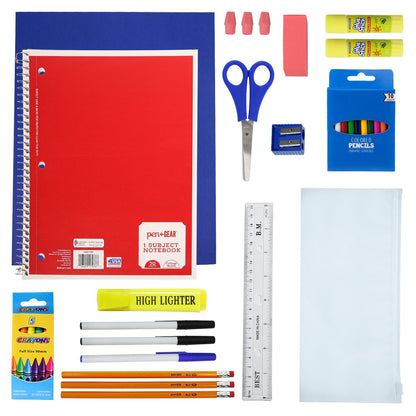 34 Piece Wholesale Premium School Supply Kits - Bulk Case of 24 Kits