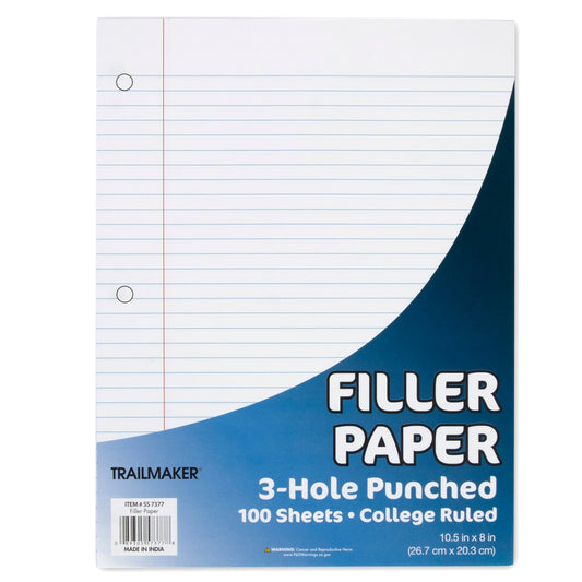 Notebook Filler Paper - College Ruled - 100 Sheets