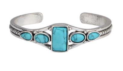 Square Turquoise Color Stone Silver Cuff Bracelet - Wholesale - NoveltiesMart.com Wholesale