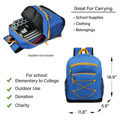 17" Wholesale Bungee Backpacks in 8 Assorted Colors - Bulk Case of 24 Bookbags