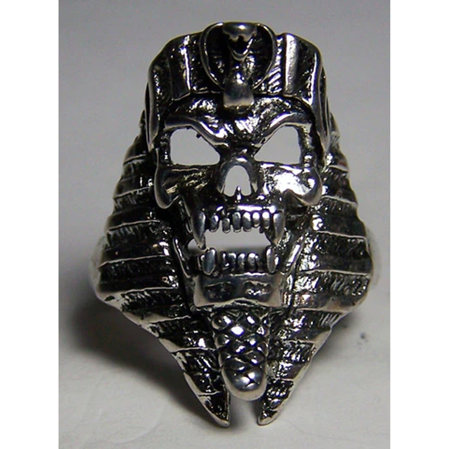 Skull Face Egyptian Pharaoh Biker Ring - Sterling Silver Plated, Durable USA-Made