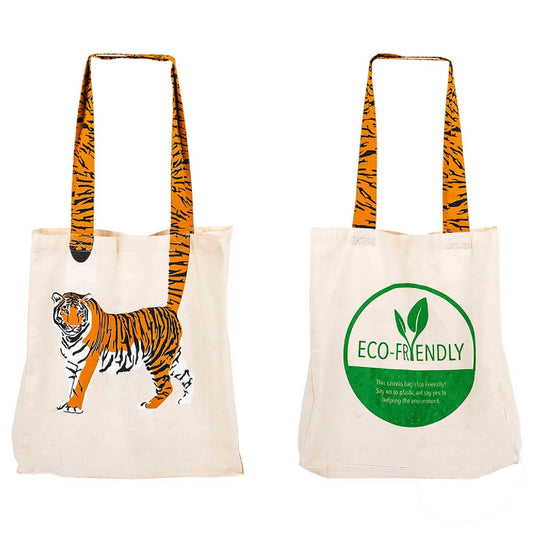 16" Tiger Tail Eco-Friendly Canvas Bag - Reusable Zoo Gift Shop Bag