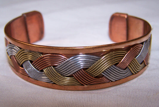 Deluxe Three Tone Copper Bangle Cuff Bracelet - Pure Copper