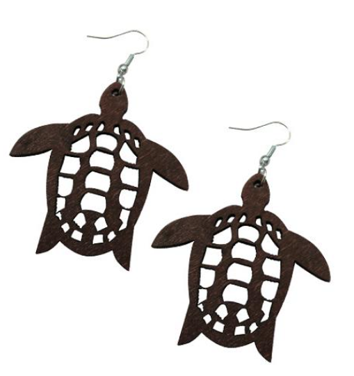 Wooden Turtle Earrings - 2 3/4 Inch Long - Wholesale (sold by the pair) - NoveltiesMart.com Wholesale