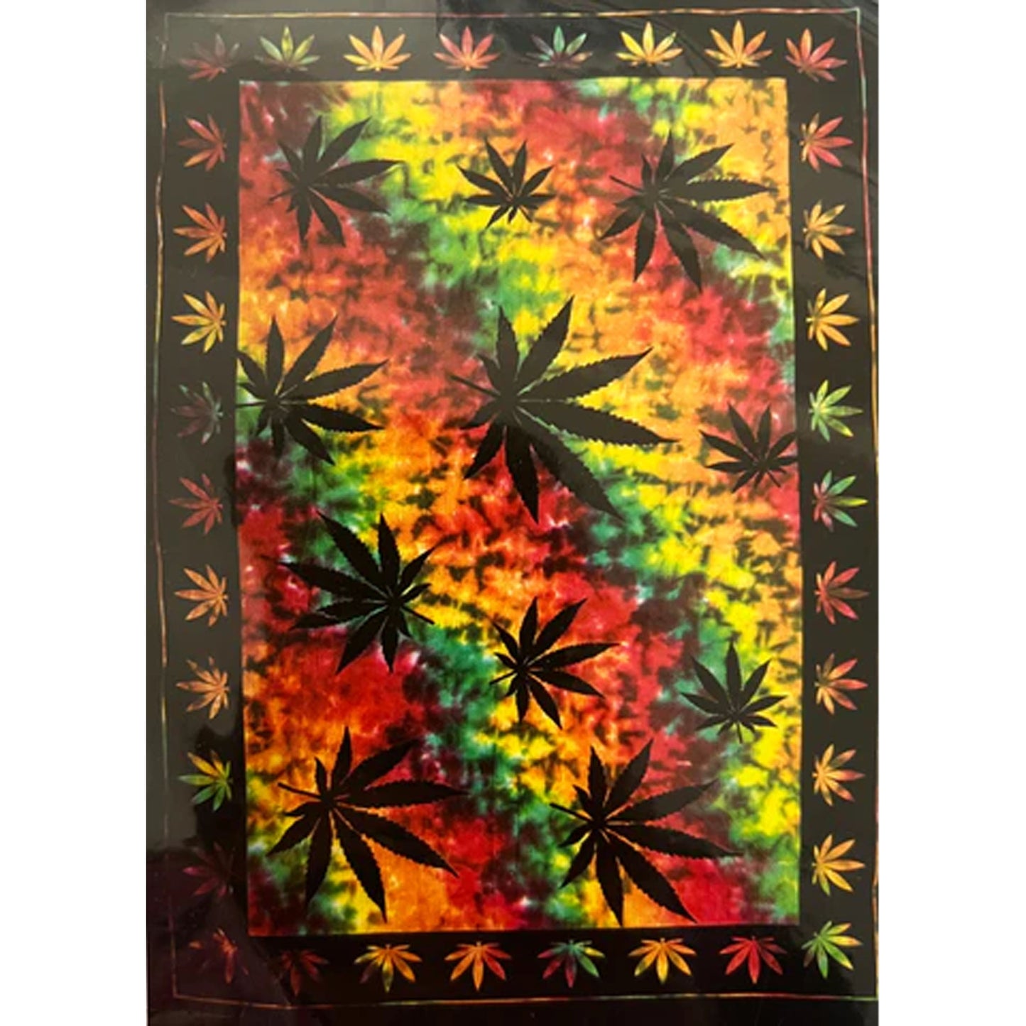 Multiple Leaves Tie Dye Multicolor Tapestry 55" x 83" - Vibrant Cotton Wall Art - NoveltiesMart.com Wholesale