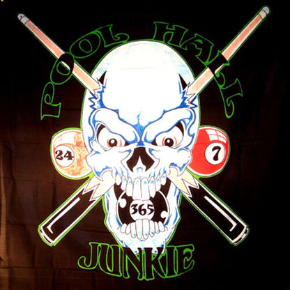 Poll Hall Junkie Skull 45 Inch Cloth Wall Banner – Perfect for Pool and Billiards Lovers