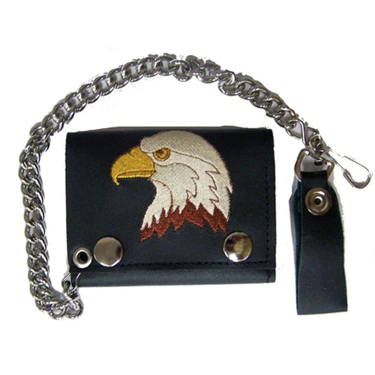 Wholesale Embroidered Eagle Head Trifold Leather Wallet with Chain - NoveltiesMart.com Wholesale