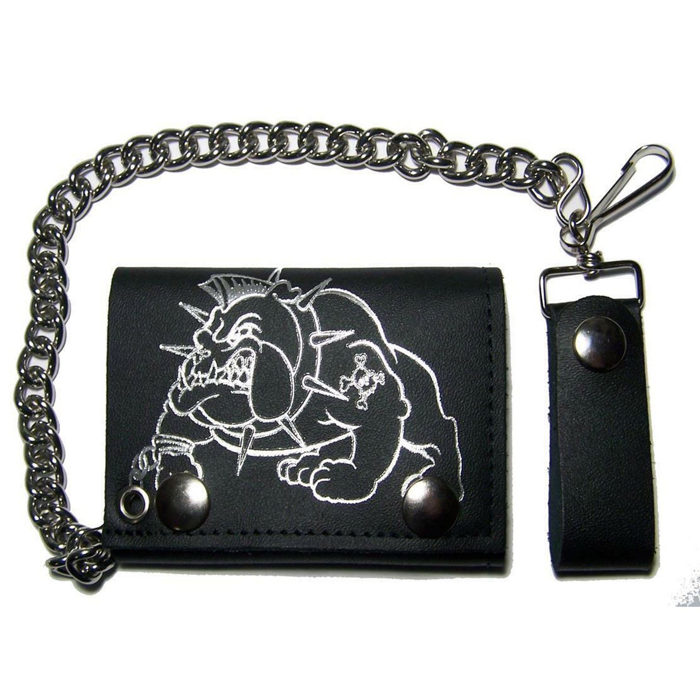 Wholesale Bulldog with Spiked Collar Trifold Leather Wallet with Chain - NoveltiesMart.com Wholesale