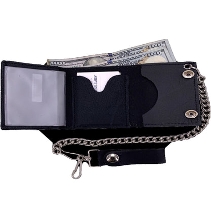 Yin Yang Cobra Snakes Trifold Leather Wallets with Chain